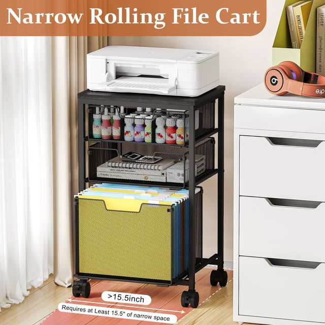 Alt view image 6 of 7 - Rolling File Cart with 3 Drawers, File Cabinet with DIY Divider, Hanging Folder Holder Organizer with Wheels, Under Desk Storage Utility Cart, Printer Stand for Home Office, Black