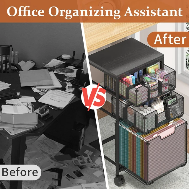 Alt view image 7 of 7 - Rolling File Cart with 3 Drawers, File Cabinet with DIY Divider, Hanging Folder Holder Organizer with Wheels, Under Desk Storage Utility Cart, Printer Stand for Home Office, Black