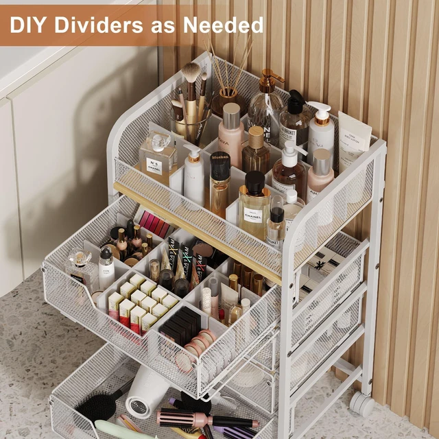 Alt view image 3 of 7 - 5-Tier Craft Organizer Cart with 5 Sets of DIY Dividers,Craft Organizers and Storage with Drawers,Lockable Wheels Rolling Utility Cart on Wheels,Art Supply Organizer,Ideal for Studio,Office,White