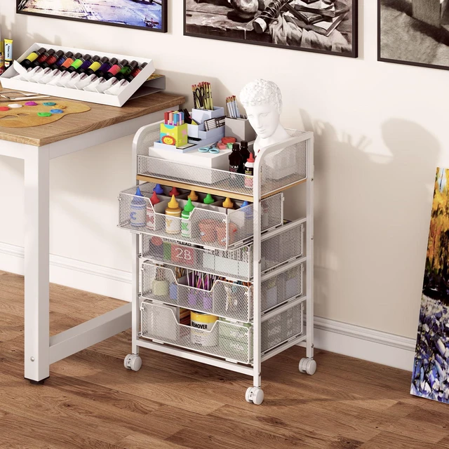 Alt view image 6 of 7 - 5-Tier Craft Organizer Cart with 5 Sets of DIY Dividers,Craft Organizers and Storage with Drawers,Lockable Wheels Rolling Utility Cart on Wheels,Art Supply Organizer,Ideal for Studio,Office,White