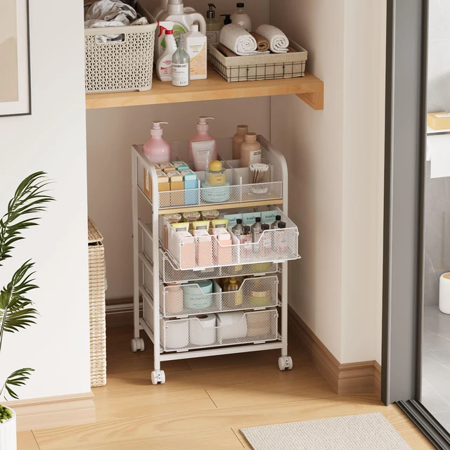 Alt view image 7 of 7 - 5-Tier Craft Organizer Cart with 5 Sets of DIY Dividers,Craft Organizers and Storage with Drawers,Lockable Wheels Rolling Utility Cart on Wheels,Art Supply Organizer,Ideal for Studio,Office,White