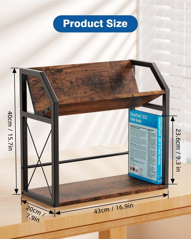 Alt view image 3 of 7 - Desktop Bookshelf, Wooden Desk Shelf Organizer, Brown 2-Tier Desk Top Storage Rack for Office, Dorm, Bedroom Decor, Small Tabletop Shelf for Books, Plants & Accessories