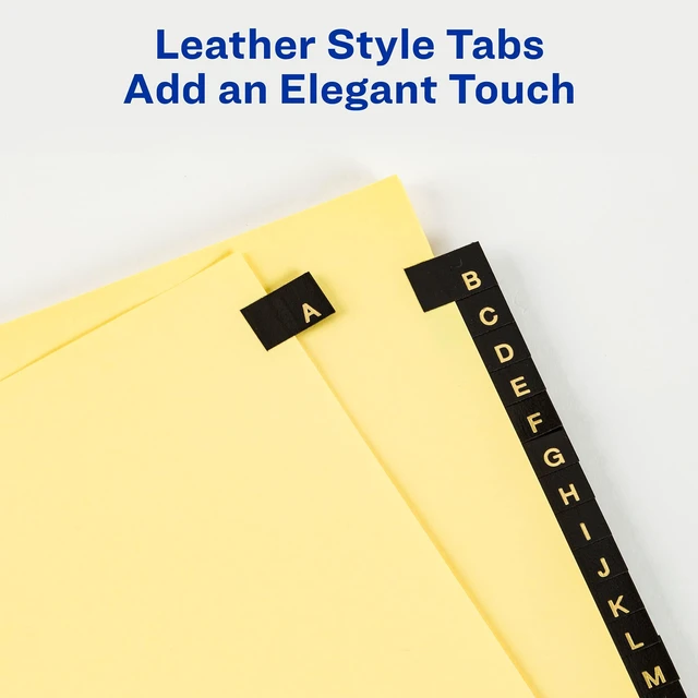 Alt view image 2 of 7 - A-Z Dividers for 3 Ring Binders,25-Tab Set,Pre-Printed Black Leather Tabs,1 Binder Divider Set (11350),(Pack of 12)