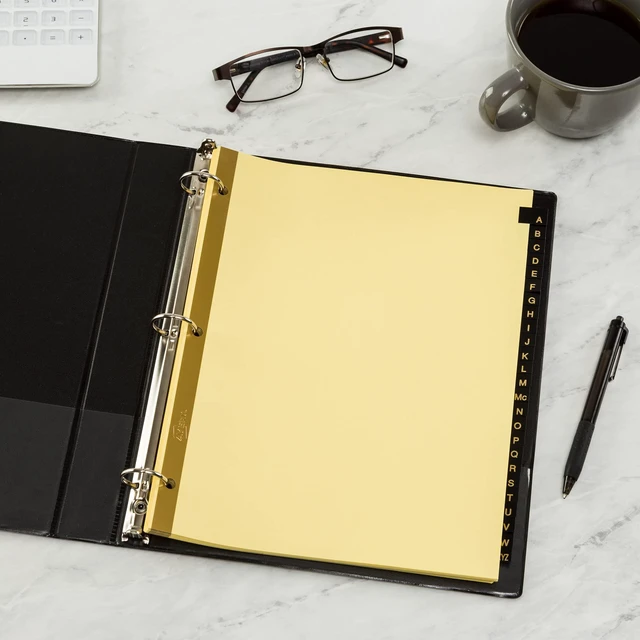 Alt view image 4 of 7 - A-Z Dividers for 3 Ring Binders,25-Tab Set,Pre-Printed Black Leather Tabs,1 Binder Divider Set (11350),(Pack of 12)
