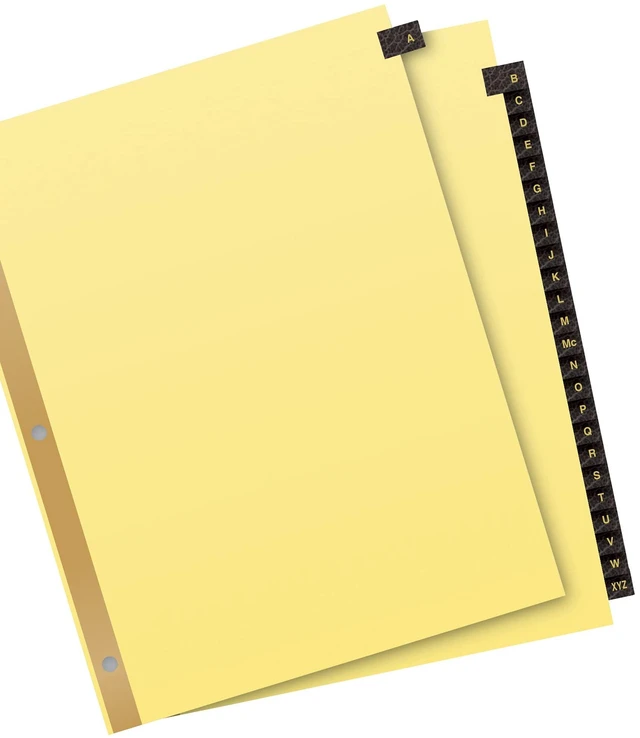 Alt view image 7 of 7 - A-Z Dividers for 3 Ring Binders,25-Tab Set,Pre-Printed Black Leather Tabs,1 Binder Divider Set (11350),(Pack of 12)