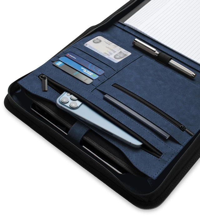 Alt view image 4 of 7 - Portfolio Binder, Slim No Ring, Zipper, Vegan Leather, Blue