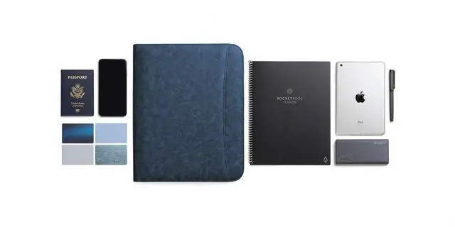 Alt view image 7 of 7 - Portfolio Binder, Slim No Ring, Zipper, Vegan Leather, Blue