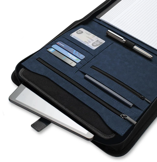 Alt view image 5 of 7 - Portfolio Binder, Slim No Ring, Zipper, Vegan Leather, Blue