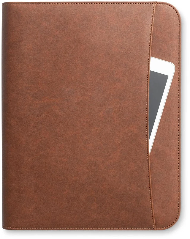 Alt view image 3 of 7 - Portfolio Binder, Slim No Ring, Zipper, Vegan Leather, Brown