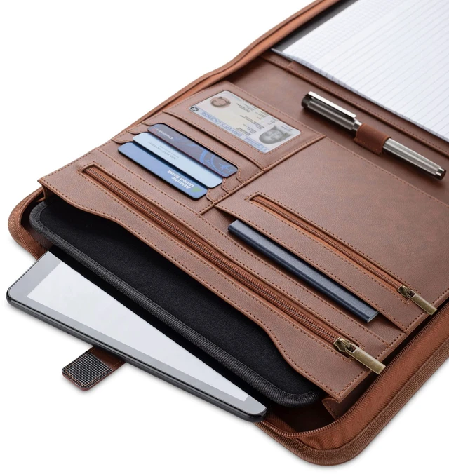 Alt view image 4 of 7 - Portfolio Binder, Slim No Ring, Zipper, Vegan Leather, Brown