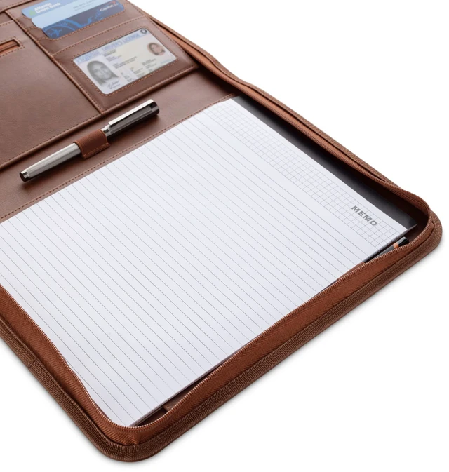 Alt view image 6 of 7 - Portfolio Binder, Slim No Ring, Zipper, Vegan Leather, Brown