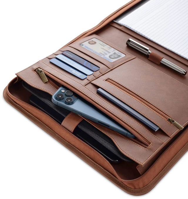 Alt view image 5 of 7 - Portfolio Binder, Slim No Ring, Zipper, Vegan Leather, Brown