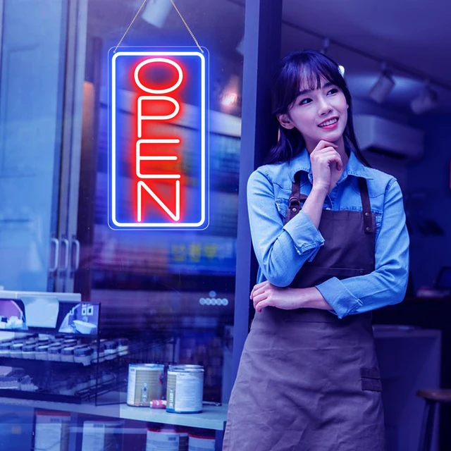 Alt view image 2 of 7 - 16.5" X 9" Led Neon Open Signs for Business 12V/2A Ultra Bright Led Neon Open Signs Plug In Electric Light Up Open Sign with ON/OFF Switch for Bar Salon Coffee Stores Club Hotel (Vertical)