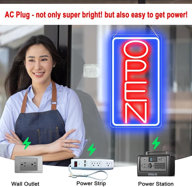 Alt view image 6 of 7 - 16.5" X 9" Led Neon Open Signs for Business 12V/2A Ultra Bright Led Neon Open Signs Plug In Electric Light Up Open Sign with ON/OFF Switch for Bar Salon Coffee Stores Club Hotel (Vertical)