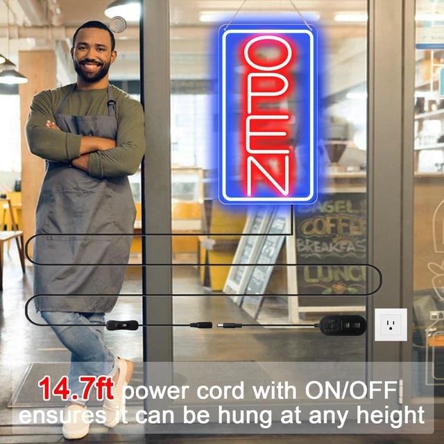 Alt view image 5 of 7 - 16.5" X 9" Led Neon Open Signs for Business 12V/2A Ultra Bright Led Neon Open Signs Plug In Electric Light Up Open Sign with ON/OFF Switch for Bar Salon Coffee Stores Club Hotel (Vertical)