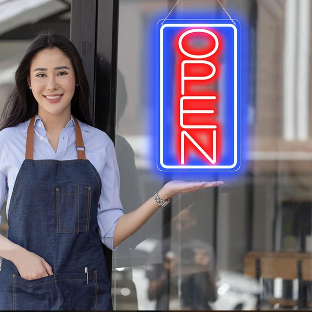 Alt view image 7 of 7 - 16.5" X 9" Led Neon Open Signs for Business 12V/2A Ultra Bright Led Neon Open Signs Plug In Electric Light Up Open Sign with ON/OFF Switch for Bar Salon Coffee Stores Club Hotel (Vertical)