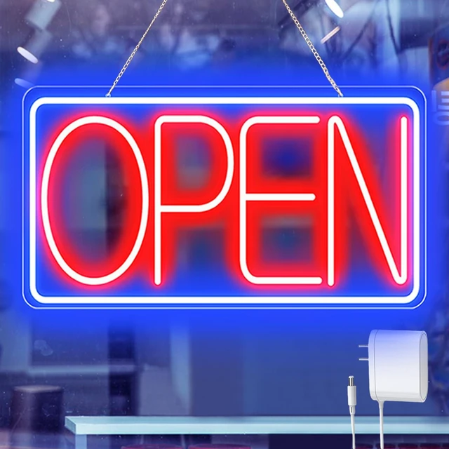 Main image of 16.5" X 9" Led Neon Open Signs for Business - 12V/2A Ultra Bright Led Neon Sign with ON/OFF Switch - Plug In Electric Light Up Sign for Bar, Salon, Coffee Stores, Club, Hotel (Horizontal)