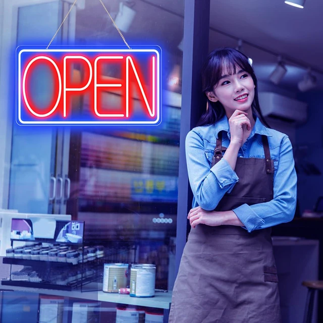 Alt view image 2 of 7 - 16.5" X 9" Led Neon Open Signs for Business - 12V/2A Ultra Bright Led Neon Sign with ON/OFF Switch - Plug In Electric Light Up Sign for Bar, Salon, Coffee Stores, Club, Hotel (Horizontal)