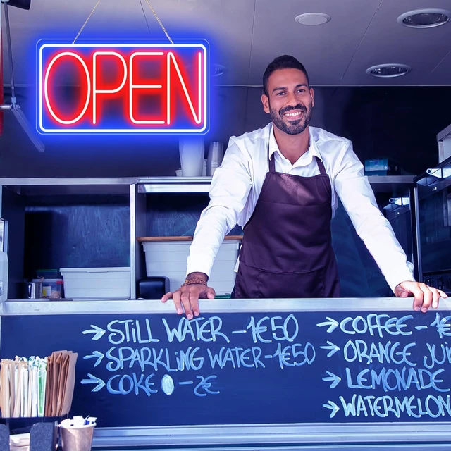Alt view image 4 of 7 - 16.5" X 9" Led Neon Open Signs for Business - 12V/2A Ultra Bright Led Neon Sign with ON/OFF Switch - Plug In Electric Light Up Sign for Bar, Salon, Coffee Stores, Club, Hotel (Horizontal)