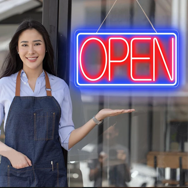 Alt view image 7 of 7 - 16.5" X 9" Led Neon Open Signs for Business - 12V/2A Ultra Bright Led Neon Sign with ON/OFF Switch - Plug In Electric Light Up Sign for Bar, Salon, Coffee Stores, Club, Hotel (Horizontal)