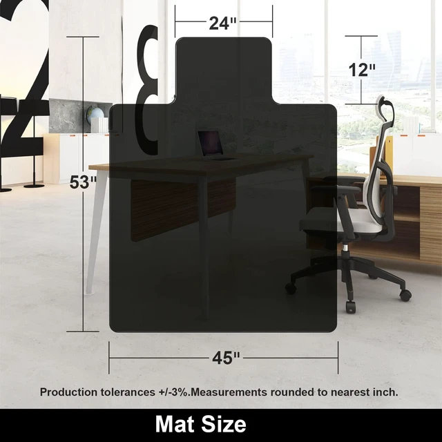 Alt view image 6 of 7 - Office Chair Mat for Hardwood Floor, 53" x 45" Black Mat with Lip Laminate/Tile/Vinyl, Not Carpet, Computer Desk Mat, With Lip, Stay in Place, Easy Glide for Rolling Chair, Easy Trim