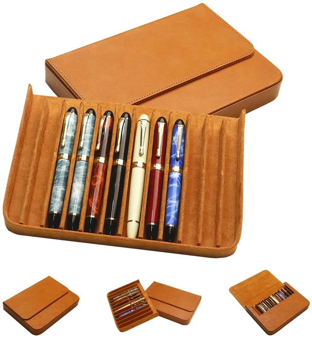 Main image of 12 Slot Fountain Pen Case, Handmade Magnetic,Christmas Gift (brown) Large Capacity Pen Storage for Fountain Pen Collection, Home Office or Business Use