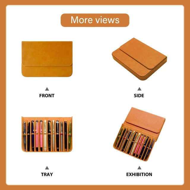 Alt view image 5 of 7 - 12 Slot Fountain Pen Case, Handmade Magnetic,Christmas Gift (brown) Large Capacity Pen Storage for Fountain Pen Collection, Home Office or Business Use