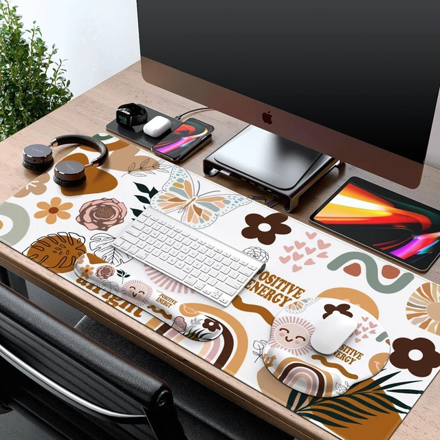 Alt view image 2 of 7 - Sticker Keyboard Mat 35.4"x15.7", Desktop Mat for Workspace Vintage Students Ergonomic Desk Pad with Keyboard Wrist Rest, Mousepad Set for Computer Study Office Workspace Area