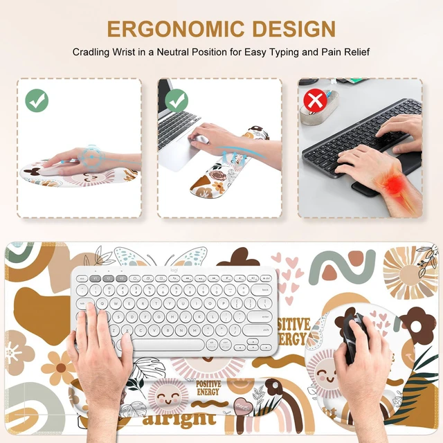 Alt view image 4 of 7 - Sticker Keyboard Mat 35.4"x15.7", Desktop Mat for Workspace Vintage Students Ergonomic Desk Pad with Keyboard Wrist Rest, Mousepad Set for Computer Study Office Workspace Area