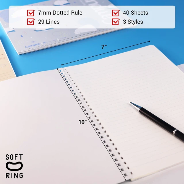 Alt view image 2 of 7 - Spiral Notebook Journal, 3 Pack Campus B5 Soft Ring Notebooks with Dotted A 7mm Rule, 40 Sheets, Cute Animal 1 Subject Notebook in Blue Yellow Green, College Office Note Taking. Japan Import