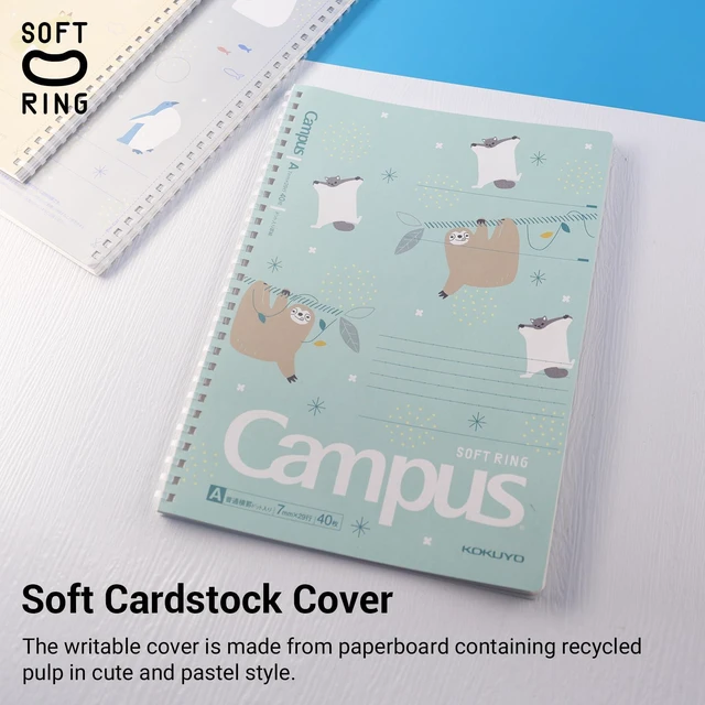 Alt view image 6 of 7 - Spiral Notebook Journal, 3 Pack Campus B5 Soft Ring Notebooks with Dotted A 7mm Rule, 40 Sheets, Cute Animal 1 Subject Notebook in Blue Yellow Green, College Office Note Taking. Japan Import