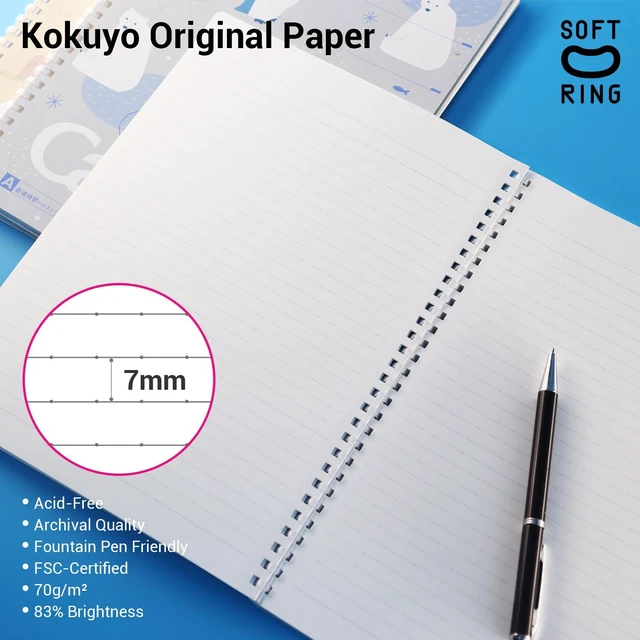 Alt view image 7 of 7 - Spiral Notebook Journal, 3 Pack Campus B5 Soft Ring Notebooks with Dotted A 7mm Rule, 40 Sheets, Cute Animal 1 Subject Notebook in Blue Yellow Green, College Office Note Taking. Japan Import