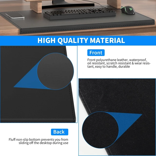 Alt view image 5 of 7 - 35.4"x 18.9" Soft PU Leather Surface Office Desk Mouse Mat Anti-Push Pad with Full Grip Fixation Lip Table Blotter Edge-Locked Protector