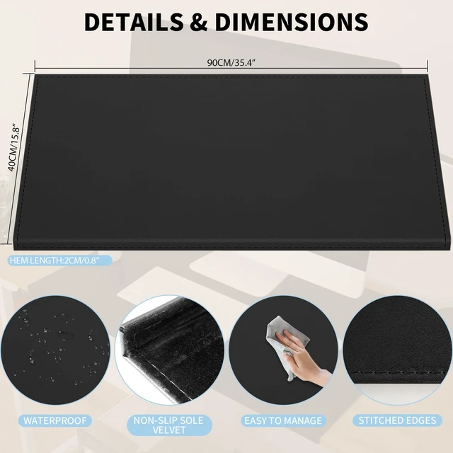 Alt view image 3 of 7 - Non-Slip 35.4"x 15.8" Soft PU Leather Surface Office Desk Mouse Mat Pad with Full Grip Fixation Lip Table Blotter Edge-Locked Protector