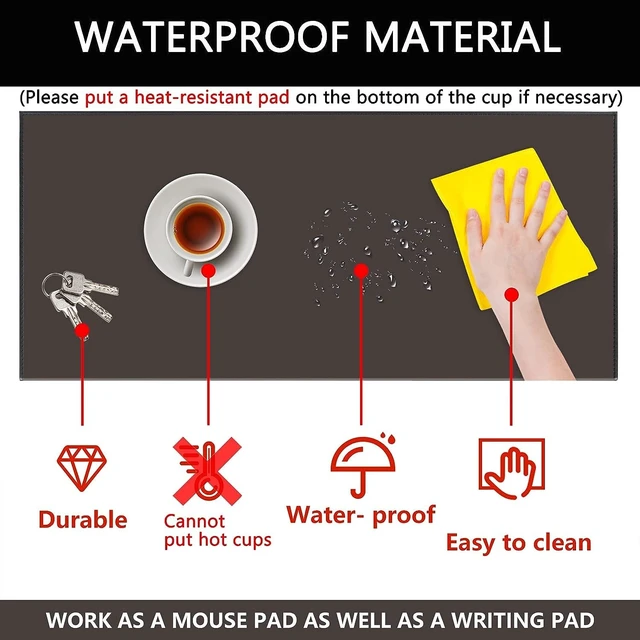 Alt view image 3 of 7 - 35.4"x 18.9" Soft PU Leather Surface Office Desk Mouse Mat Anti-Push Pad with Full Grip Fixation Lip Table Blotter Edge-Locked Protector