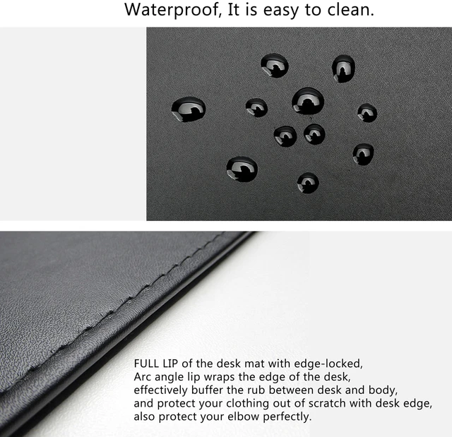 Alt view image 7 of 7 - 35.4"x 18.9" Soft PU Leather Surface Office Desk Mouse Mat Anti-Push Pad with Full Grip Fixation Lip Table Blotter Edge-Locked Protector