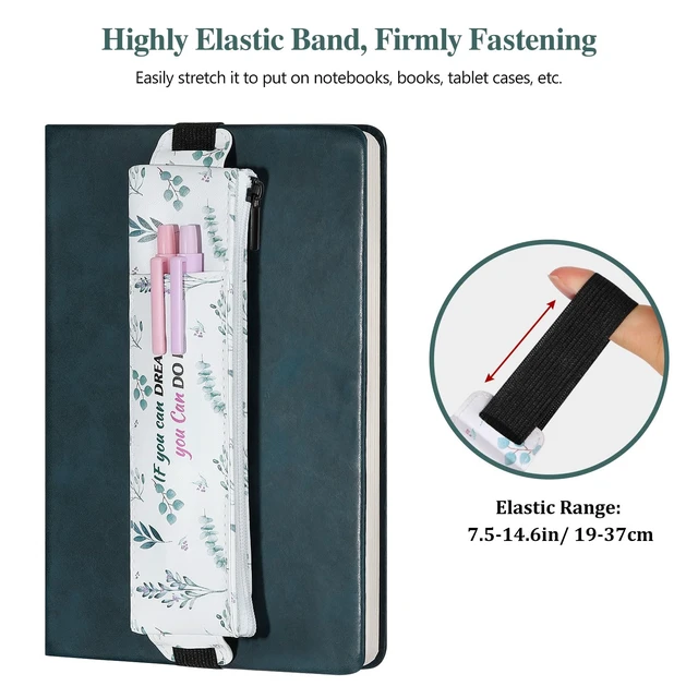Alt view image 2 of 7 - Elastic Pen Holder for Notebook, 4 Pack PU Leather Pouches with Pocket Adjustable 7.514.6 in bands secure each 7 × 2.2 in zippered case; front pocket holds 12 pens