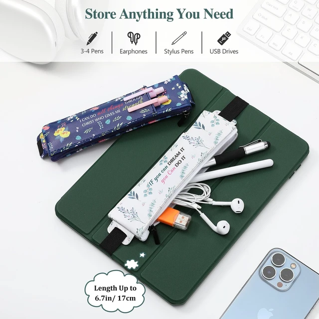 Alt view image 3 of 7 - Elastic Pen Holder for Notebook, 4 Pack PU Leather Pouches with Pocket Adjustable 7.514.6 in bands secure each 7 × 2.2 in zippered case; front pocket holds 12 pens
