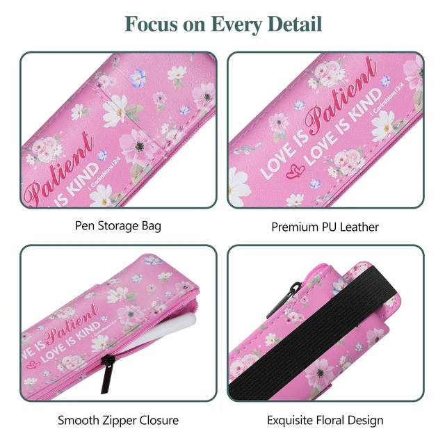 Alt view image 4 of 7 - Elastic Pen Holder for Notebook, 4 Pack PU Leather Pouches with Pocket Adjustable 7.514.6 in bands secure each 7 × 2.2 in zippered case; front pocket holds 12 pens