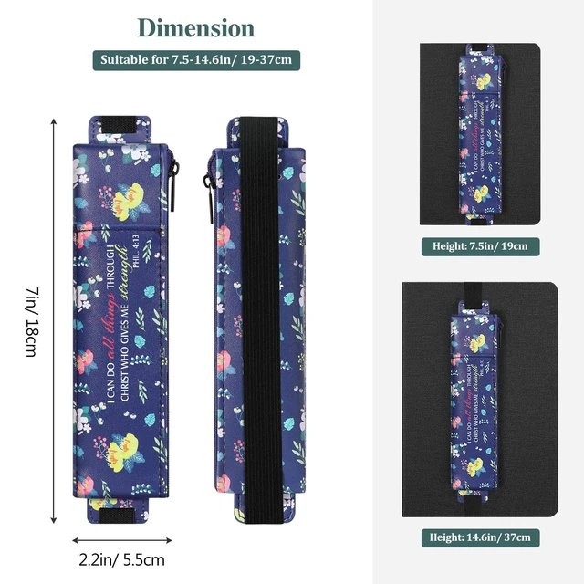 Alt view image 5 of 7 - Elastic Pen Holder for Notebook, 4 Pack PU Leather Pouches with Pocket Adjustable 7.514.6 in bands secure each 7 × 2.2 in zippered case; front pocket holds 12 pens