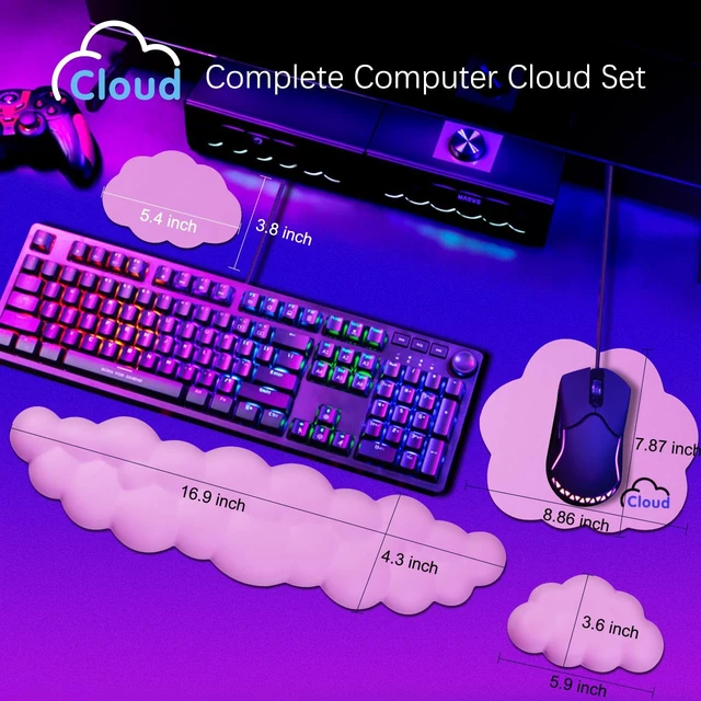 Alt view image 4 of 7 - 4 in 1 Ergonomic Leather Cloud Wrist Rest Keyboard and Mouse Pad & Coaster Full 4-Piece Set, Non-Slip PU Base, Soft Memory Foam Comfort For Long Work/Gaming Hours, Cute Desk Decor, Easy To Clean