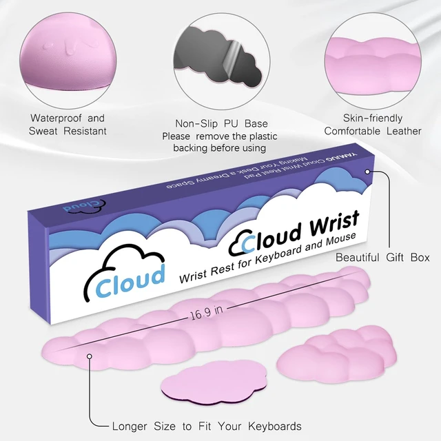 Alt view image 5 of 7 - 4 in 1 Ergonomic Leather Cloud Wrist Rest Keyboard and Mouse Pad & Coaster Full 4-Piece Set, Non-Slip PU Base, Soft Memory Foam Comfort For Long Work/Gaming Hours, Cute Desk Decor, Easy To Clean