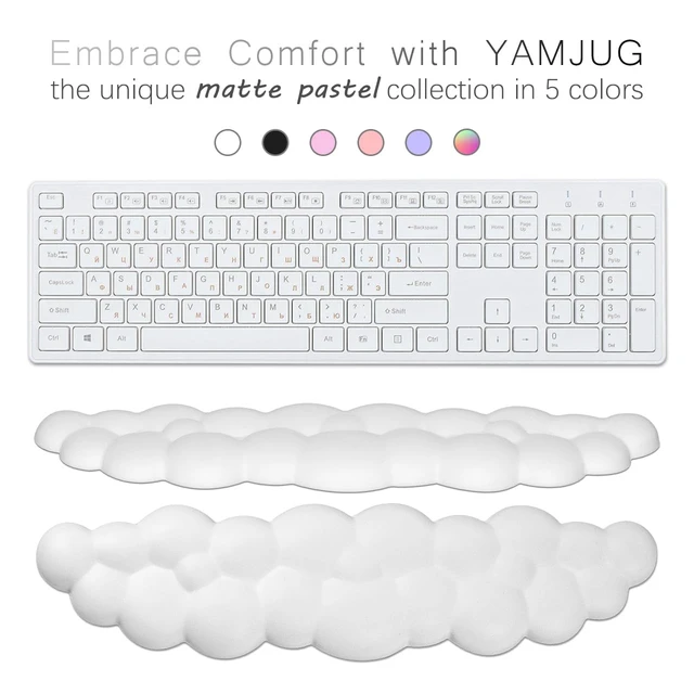 Alt view image 3 of 7 - 4 in 1 Ergonomic Leather Cloud Wrist Rest Keyboard and Mouse Pad & Coaster Full 4-Piece Set, Non-Slip PU Base, Soft Memory Foam Comfort For Long Work/Gaming Hours, Cute Desk Decor, Easy To Clean