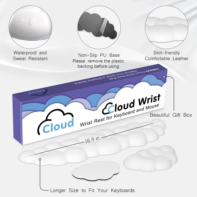 Alt view image 5 of 7 - 4 in 1 Ergonomic Leather Cloud Wrist Rest Keyboard and Mouse Pad & Coaster Full 4-Piece Set, Non-Slip PU Base, Soft Memory Foam Comfort For Long Work/Gaming Hours, Cute Desk Decor, Easy To Clean