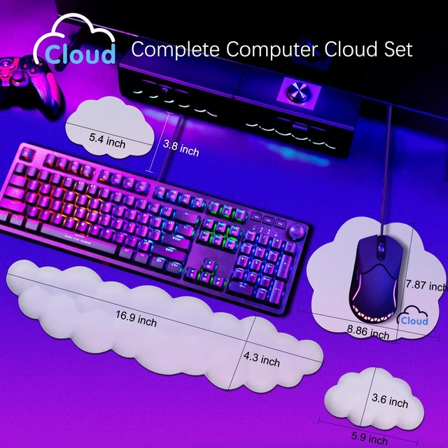 Alt view image 4 of 7 - 4 in 1 Ergonomic Leather Cloud Wrist Rest Keyboard and Mouse Pad & Coaster Full 4-Piece Set, Non-Slip PU Base, Soft Memory Foam Comfort For Long Work/Gaming Hours, Cute Desk Decor, Easy To Clean