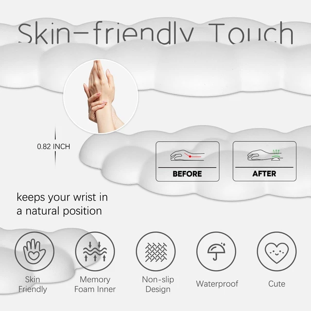 Alt view image 7 of 7 - 4 in 1 Ergonomic Leather Cloud Wrist Rest Keyboard and Mouse Pad & Coaster Full 4-Piece Set, Non-Slip PU Base, Soft Memory Foam Comfort For Long Work/Gaming Hours, Cute Desk Decor, Easy To Clean