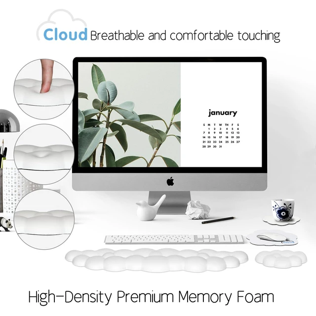 Alt view image 6 of 7 - 4 in 1 Ergonomic Leather Cloud Wrist Rest Keyboard and Mouse Pad & Coaster Full 4-Piece Set, Non-Slip PU Base, Soft Memory Foam Comfort For Long Work/Gaming Hours, Cute Desk Decor, Easy To Clean