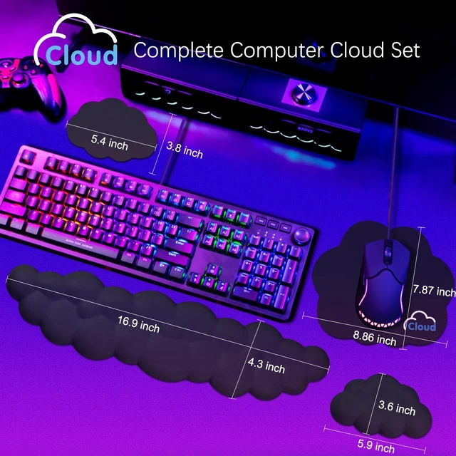 Alt view image 4 of 7 - 4 in 1 Ergonomic Leather Cloud Wrist Rest Keyboard and Mouse Pad & Coaster Full 4-Piece Set, Non-Slip PU Base, Soft Memory Foam Comfort For Long Work/Gaming Hours, Cute Desk Decor, Easy To Clean