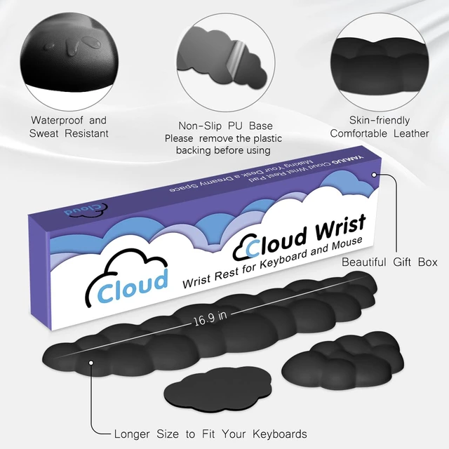 Alt view image 5 of 7 - 4 in 1 Ergonomic Leather Cloud Wrist Rest Keyboard and Mouse Pad & Coaster Full 4-Piece Set, Non-Slip PU Base, Soft Memory Foam Comfort For Long Work/Gaming Hours, Cute Desk Decor, Easy To Clean