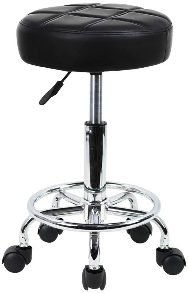 Main image of Round Rolling Stool Chair PU Leather Height Adjustable Swivel Drafting Work SPA Shop Medical Salon Stools with Wheels Office Chair Small (Black)
